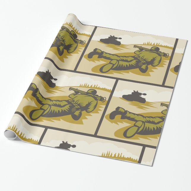 Papier Cadeau Soldat Rétro Et Char (Déroulé)