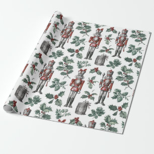 Papier Cadeau Soldats de Noël Rouges et Verts Vintage Nostalgiqu