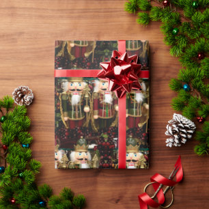 Papier Cadeau Soldats de Noisettes Vert Or Noël