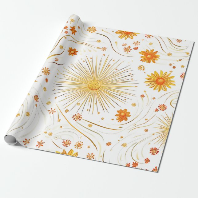Papier Cadeau Soleil doré et rayons - avec étoile Abstraite (Déroulé)