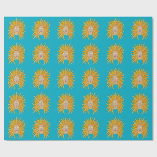 Papier Cadeau Soleil jaune turquoise inspiré (Plat)