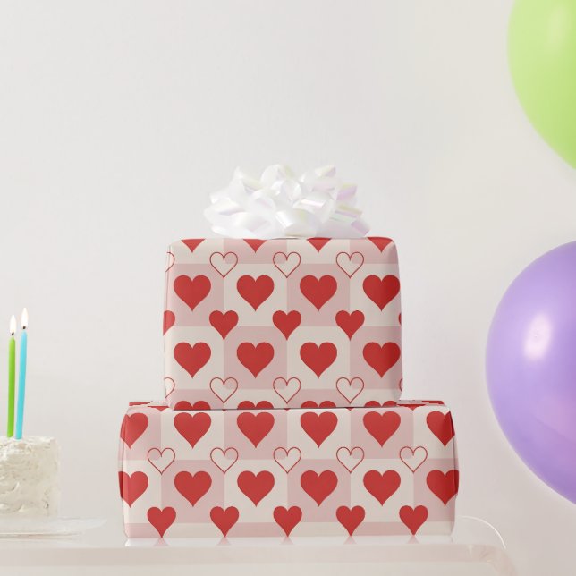 Papier Cadeau Solid and Outline Hearts Wrapping Paper (Cadeaux de fête)
