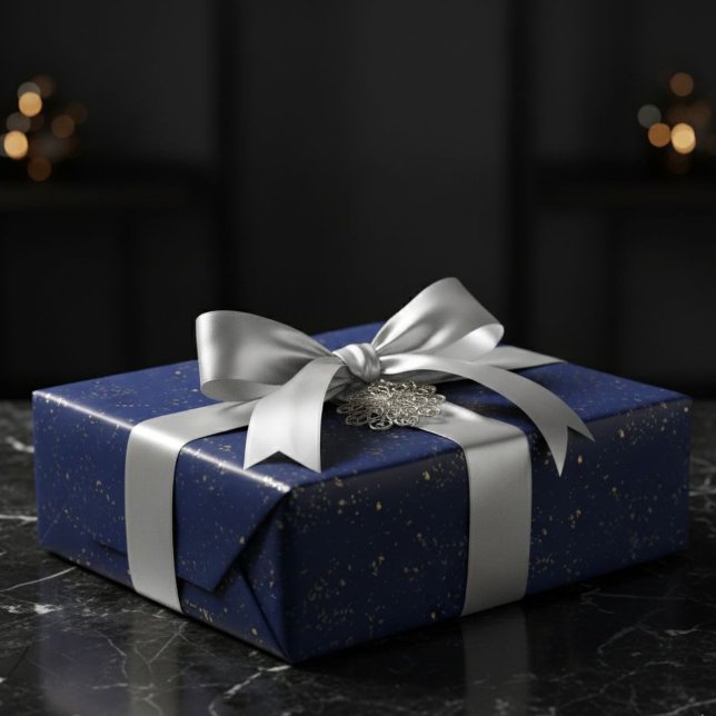 Papier Cadeau Solid Navy Blue Gift Wrap Paper with Gold Paint (Créateur téléchargé)