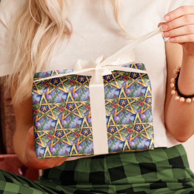 Papier Cadeau Solstice hiver Wiccan Yule Holly Pentacle (Wiccan Winter Solstice Yule Holly Pentacle Wrapping Paper)