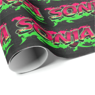 Papier Cadeau Sonja prénom Graffiti red green