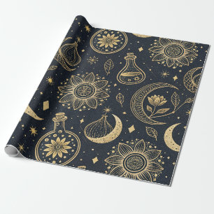 Papier Cadeau Sorcellerie Céleste Mystique - Botanique Or