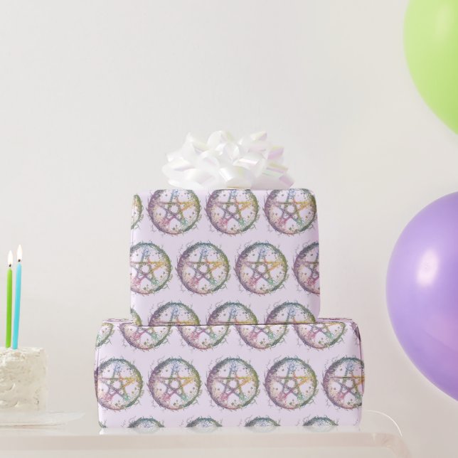 Papier cadeau sorcellerie pentagramme pastel viole (Cadeaux de fête)