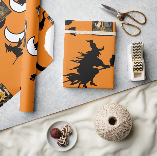 Papier Cadeau Sorcier chat noir lune bloomstick (Artisanat)