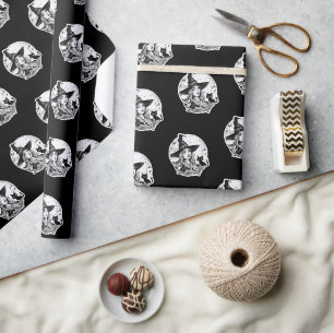 Papier Cadeau Sorcière avec un Chat et un Hibou - Amusement de F