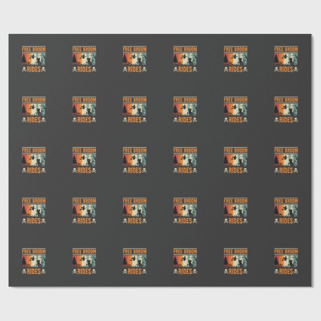 Papier Cadeau Sorcière Chat de Rides de Balai Gratuits Halloween (Plat)