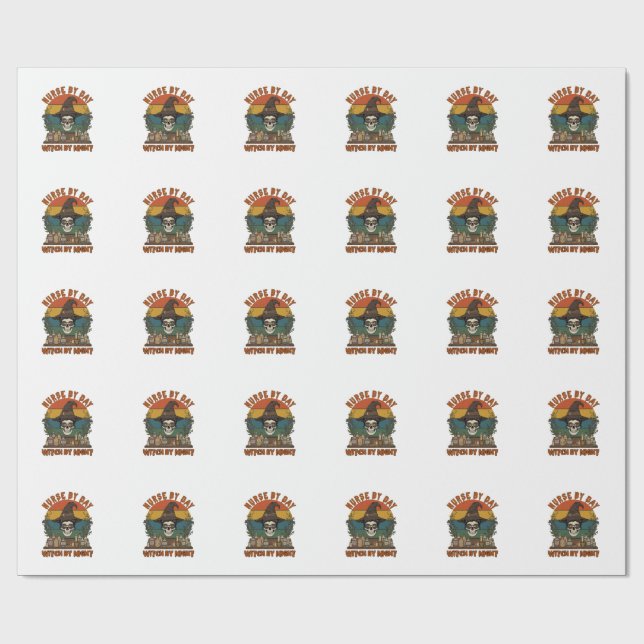 Papier Cadeau Sorcière de jour de garde de nuit Halloween Crâne  (Plat)