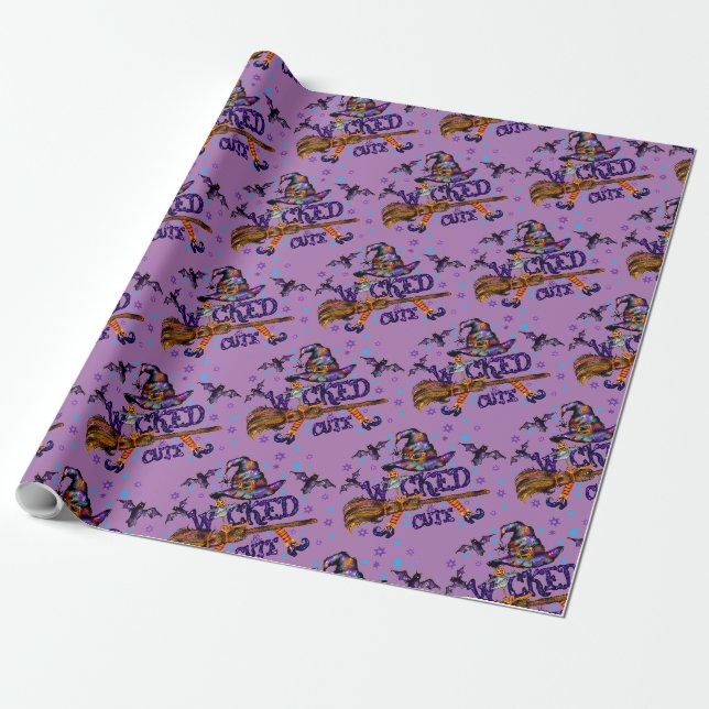Papier Cadeau Sorcière de l'Halloween mignonne (Déroulé)