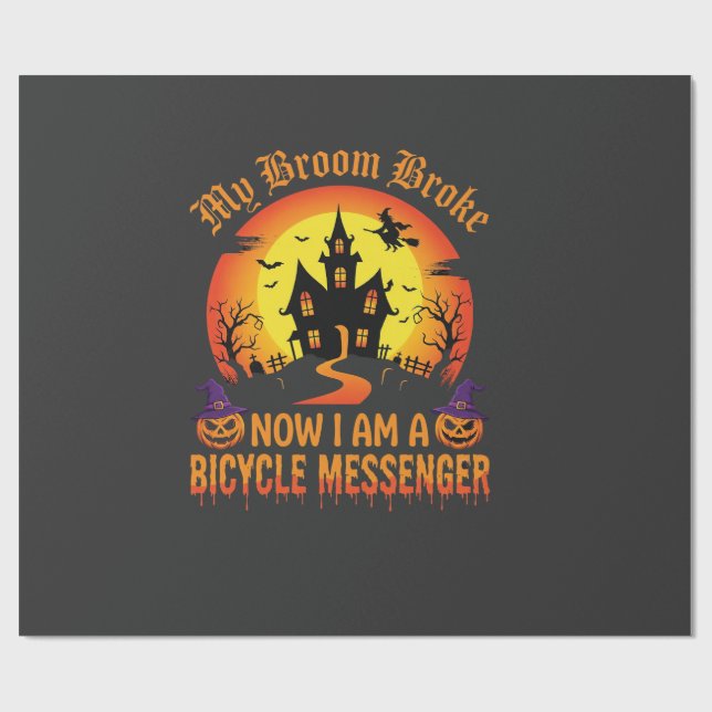 Papier Cadeau Sorcière de messager de vélo de Halloween Broom a  (Plat)
