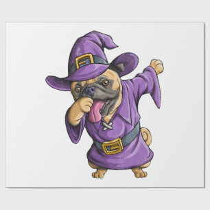 Papier Cadeau Sorcière de Pug Dabbing Mignon Pugs d'Halloween Dr