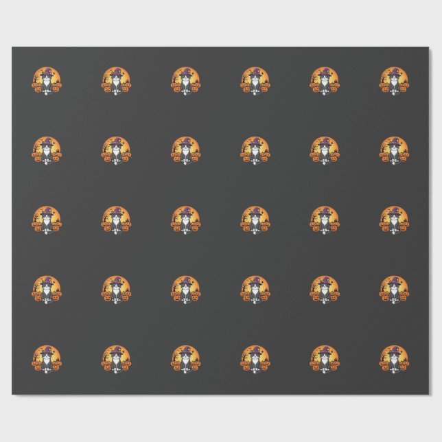 Papier Cadeau Sorcière d'Halloween Chat Citrouille Lune Concepti (Plat)