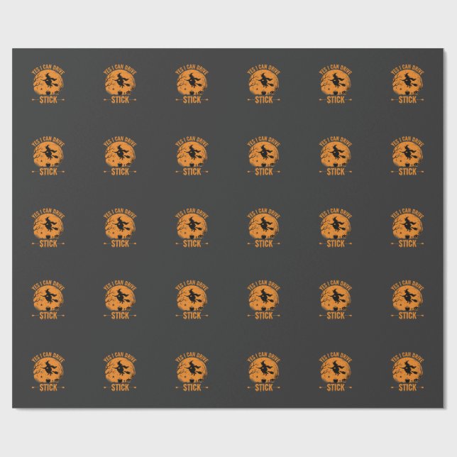 Papier Cadeau Sorcière d'Halloween Drive Stick Graphique_1 (Plat)