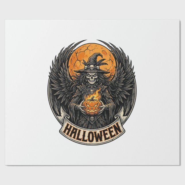 Papier Cadeau Sorcière d'Halloween gothique vintage (Plat)