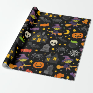 Papier Cadeau Sorcière effrayante et Halloween araignée