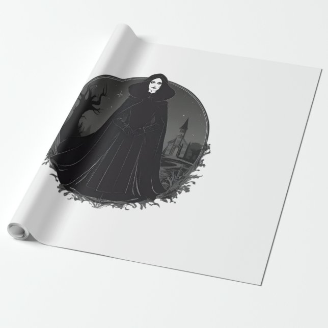 Papier Cadeau Sorcière gothique Salem à minuit (Déroulé)