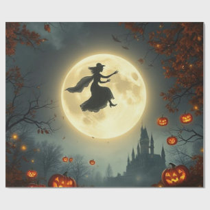 Papier Cadeau Sorcière Mystique Maléfique Volant Au-Dessus de la