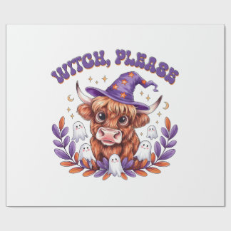 Papier Cadeau Sorcière s'il vous plaît Highland Cow Halloween