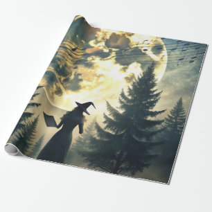 Papier Cadeau Sorcière sous la pleine lune, nuit enchantée