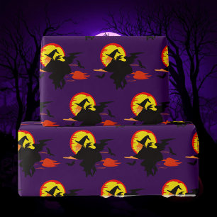 Papier Cadeau Sorcière volante avec pleine lune