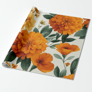 Papier Cadeau Soucis orange aquarelle botanique automne floral