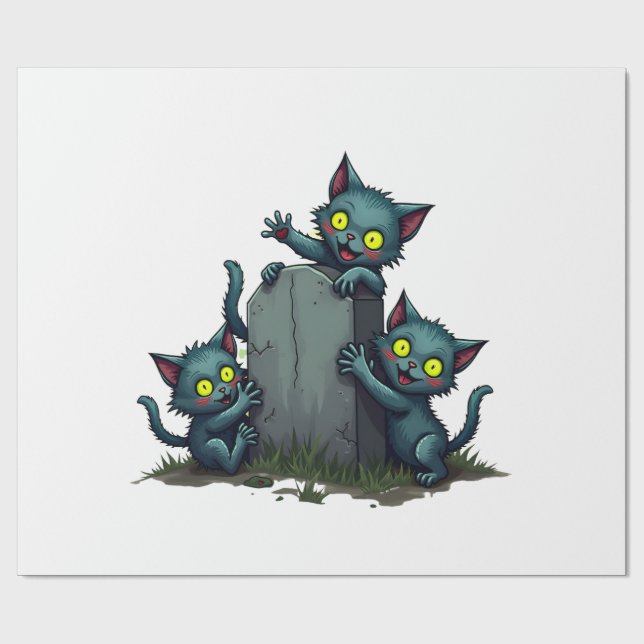 Papier Cadeau Soulèvement de Chatons Zombies (Plat)