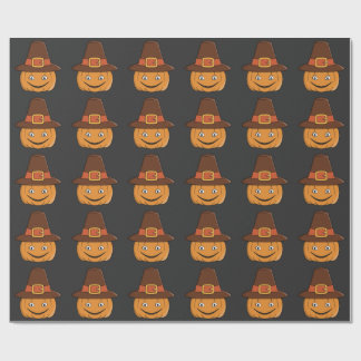 Papier Cadeau Sourire de citrouille de pèlerin de Thanksgiving