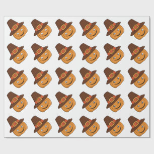 Papier Cadeau Sourire de citrouille de pèlerin de Thanksgiving