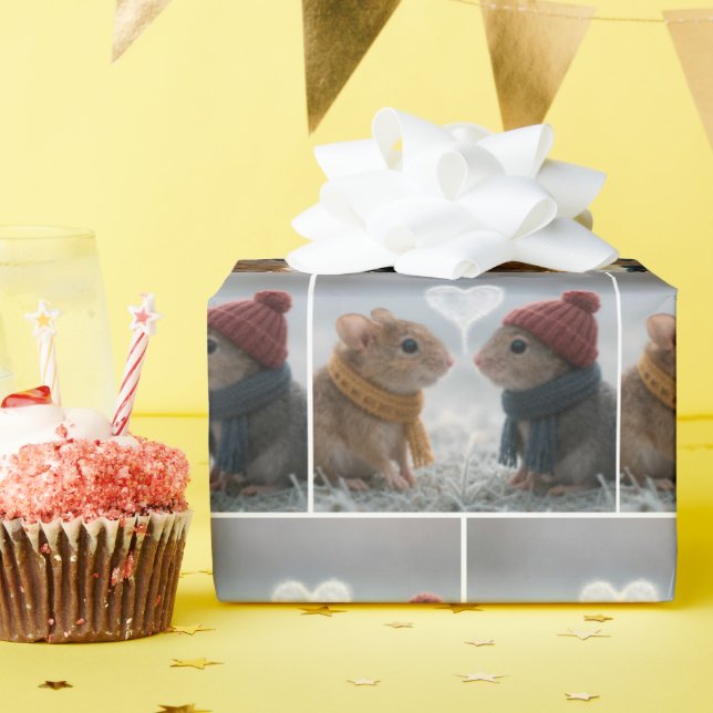 Papier Cadeau Souris avec un cœur glacé (Fête d'anniversaire)