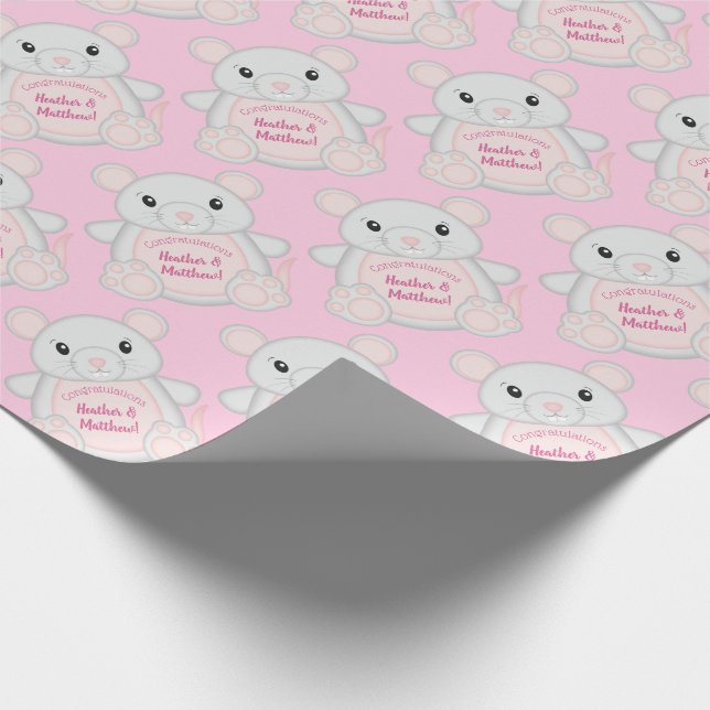 Papier Cadeau Souris Baby shower rose (Coin)