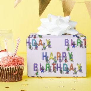 Papier Cadeau Souris d'anniversaire sur pourpre