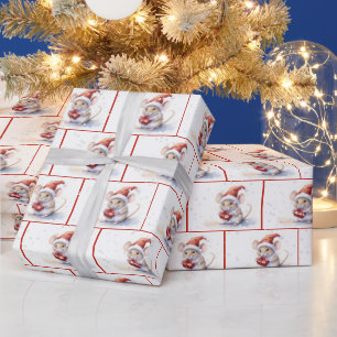 Papier Cadeau Souris D'Aquarelle Dans Les Flammes De Neige