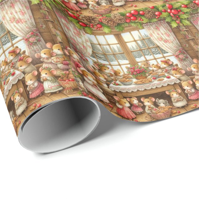 Papier Cadeau Souris de famille à Noël (Coin rond)