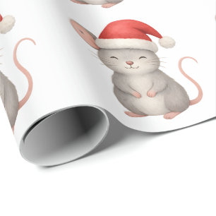 Papier Cadeau Souris de Noël mignonne en bonnet de Père Noël