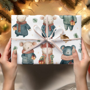 Papier Cadeau Souris de Noël vintage