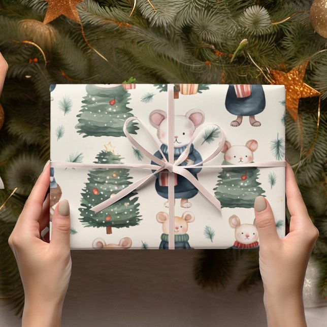 Papier Cadeau Souris de Noël vintage (Créateur téléchargé)