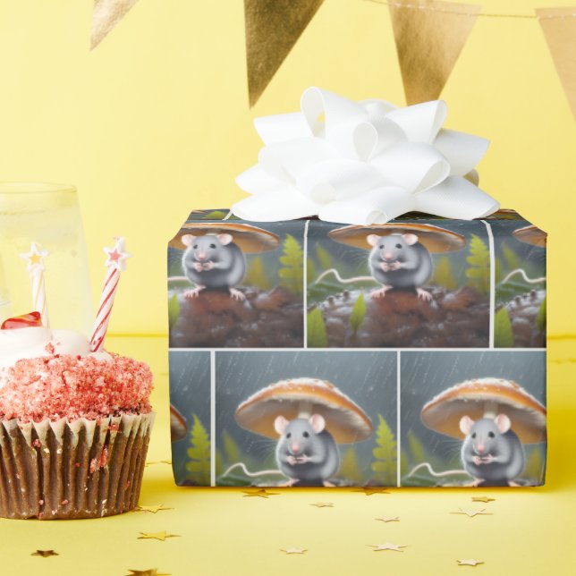 Papier Cadeau Souris grise sous un tabouret (Fête d'anniversaire)