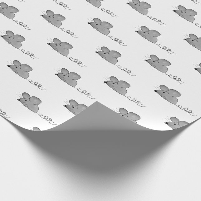 Papier Cadeau souris grise sur blanc (Coin)