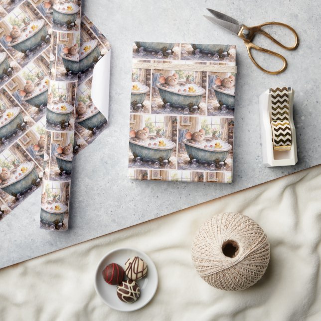 Papier Cadeau Souris prenant un bain moussant (Artisanat)