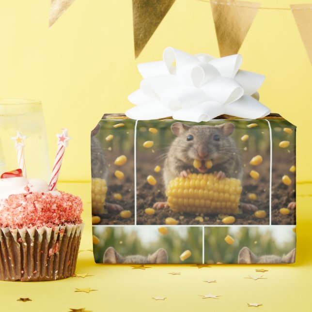 Papier Cadeau Souris profitant d'un épi de maïs (Fête d'anniversaire)