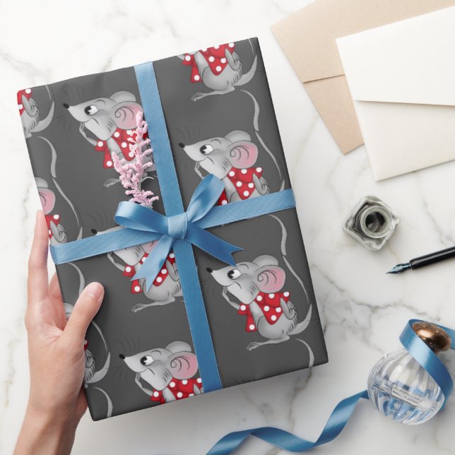 Papier Cadeau Souris sur gris (Cadeaux)