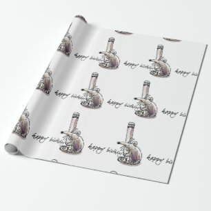 Papier Cadeau souris tient crayon message d'anniversaire dessin 
