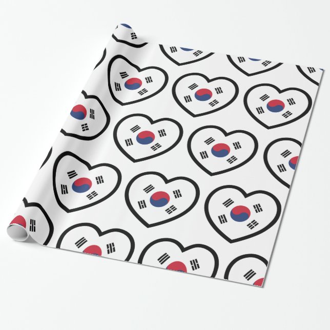 Papier Cadeau South Korea Flag Heart (Déroulé)