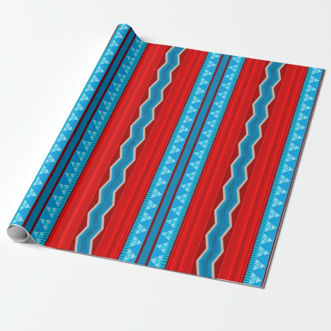 Papier Cadeau Southwest River Canyon Geometric Red Turquoise (Déroulé)