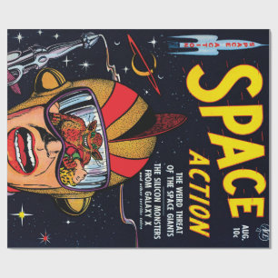 Papier Cadeau Space Action #2 Vintage Sci Fi Couverture de la ba