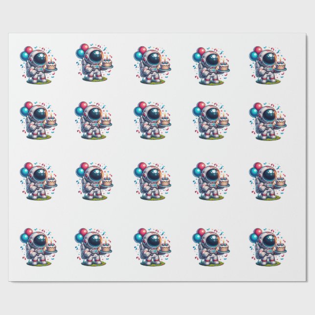 Papier Cadeau Space Explorer Astronaut Birthday Wrapping Paper  (Plat)