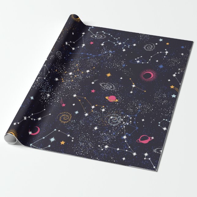 Papier Cadeau Space Galaxy constellation sans couture motif (Déroulé)